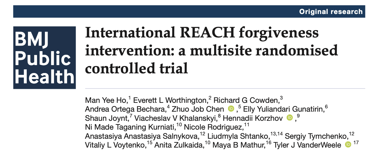Article header: International REACH forgiveness intervention: a multisite randomised controlled trial