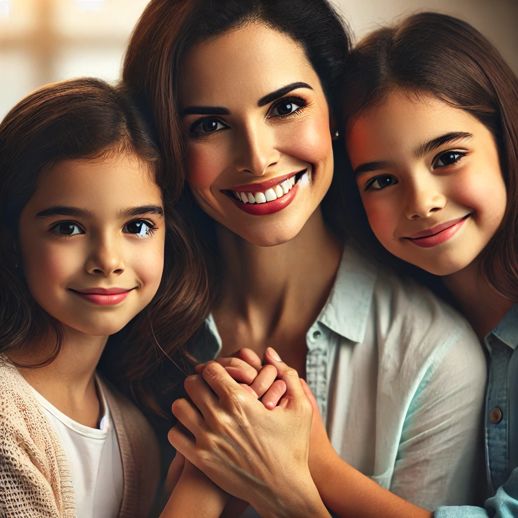 An image of a mom and two daughters.